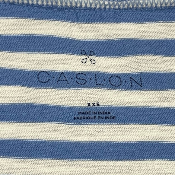 Caslon Shirt Womens XXS Brooke Stripe Tee Blue White Short Sleeve V-Neck Soft - Picture 7 of 11
